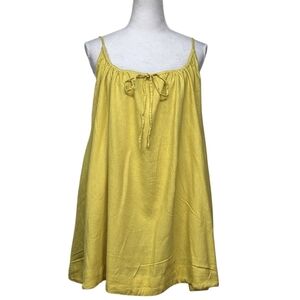 Free People Yellow Golden Kiwi Rae Mini Slip Dress, Size Large